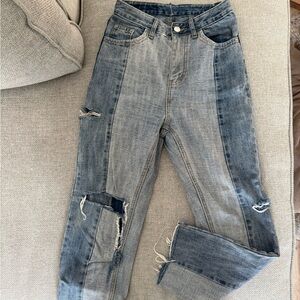 Women’s Two-Tone Distressed Blue Jeans